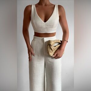 ADELAIDE TWO PIECE SET Crop Top and Wide Leg Pants Set in White